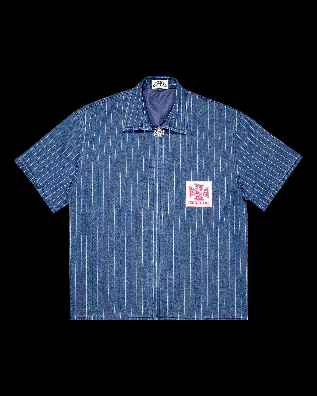 Striped Denim Zip Up